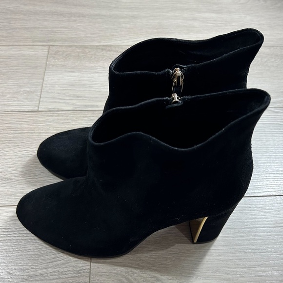 VC John Camuto Black True Suede Booties with Gold Trim - Picture 9 of 10